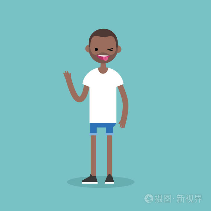 眨眼的黑人男子,伸出舌头.情感卡通特性