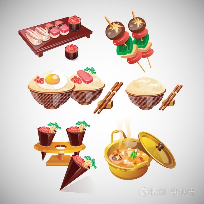 日本的食品.矢量卡通插画