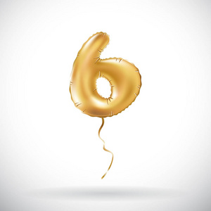 矢量金色数字六 6 金属气球。党的装饰金色气球。节日快乐，生日，嘉年华，庆祝新的一年的周年纪念标志