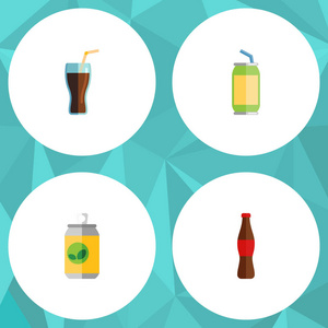 平面图标饮料集的果汁 饮料 碳酸饮料和其他矢量对象。此外包括杯，果汁，瓶元素