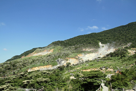 在日本神奈川县箱根的大涌谷 伟大沸腾谷