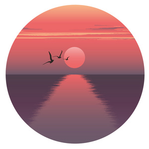 海上和船上日落的矢量水平插图.照片