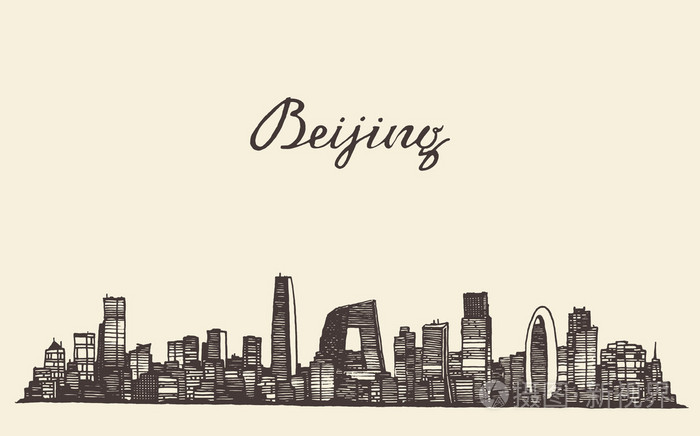 北京天际线矢量雕刻素描