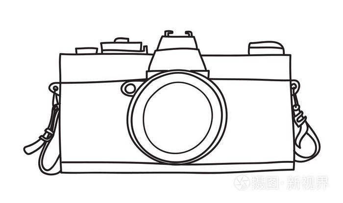 经典的老式相机手绘线条艺术矢量插图