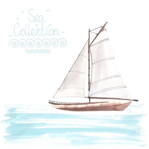 水彩船与帆照片