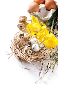 复活节装饰与鹌鹑蛋