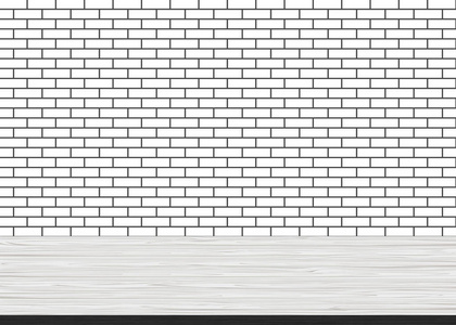 空的木桌上砖白墙背景