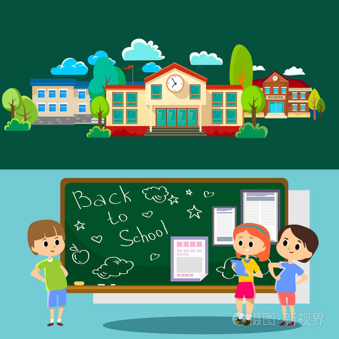 面前的桌旁学校建设教育概念矢量插图,校园生活