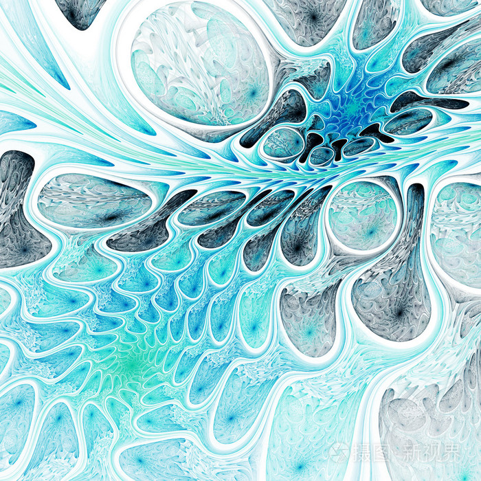 蓝色分形涡旋形图案,为平面创意设计数码艺术作品