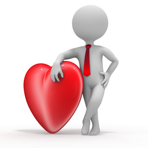 情人节小人3d 小人与红色的心照片