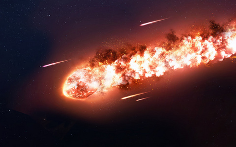 在空间和能量,小行星辉光,流星强大星移动的彗星.