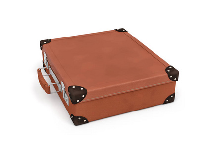 一个棕色的老式的 3d 渲染关闭行李箱与白色背景上的金属锁