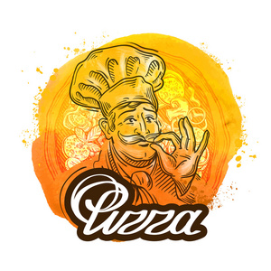 比萨餐厅矢量 logo 设计模板。厨师或家庭烘焙图标
