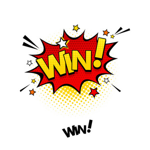 赢 在白色背景上孤立的复古波普艺术风格矢量明亮的动态卡通插画照片