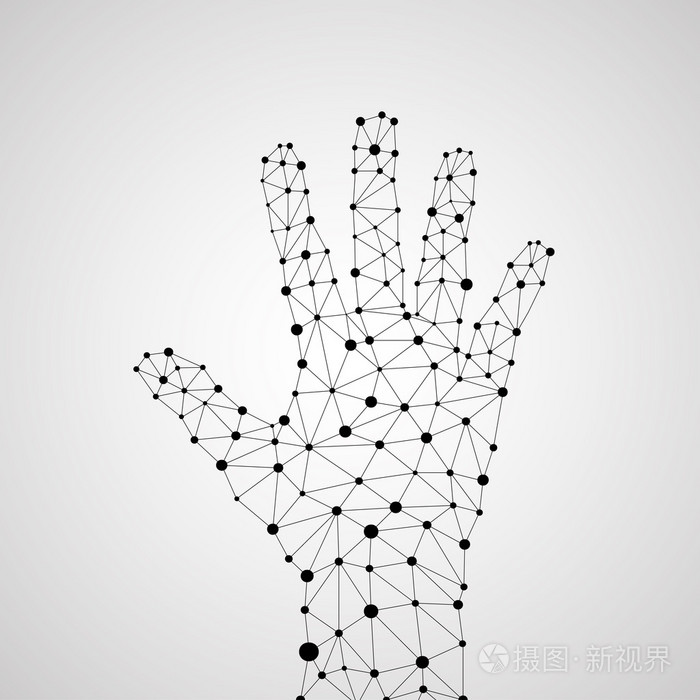 插画 抽象的几何手与连接点和线.现代技术的概念.矢量图.eps 10.eps