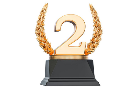 第二的位置第二名奖杯,3d 渲染照片