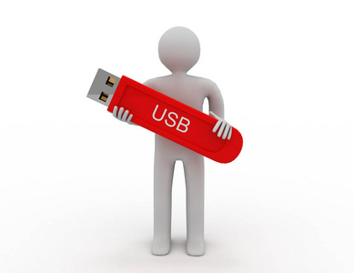 3d 的男人Usb 棒。3d 渲染的图