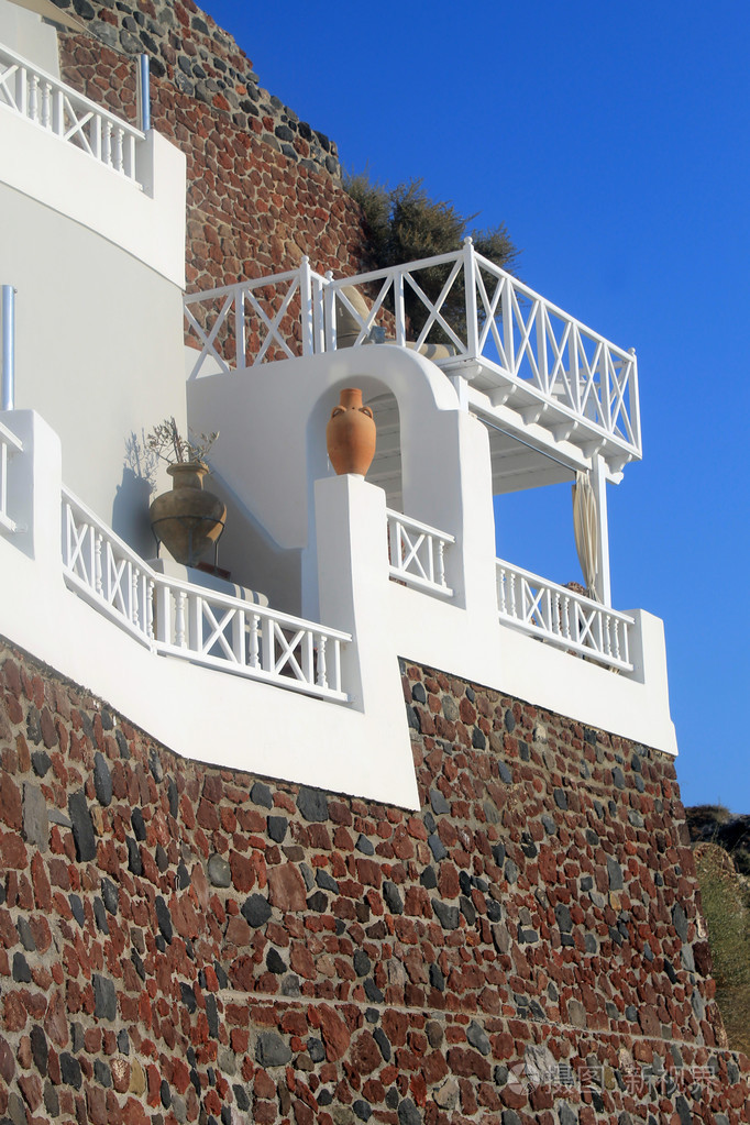 希腊石屋,白色阳台,希腊圣托里尼