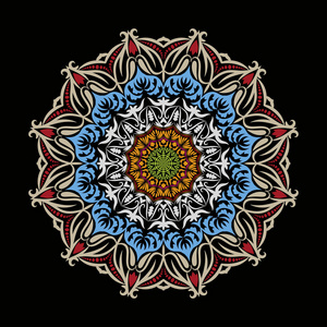 民族的装饰圆元素,在黑色背景上的花边图案照片