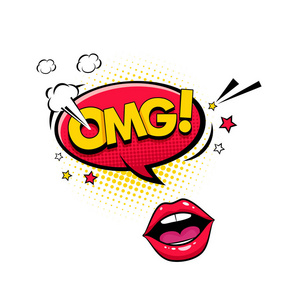 星星 情感文本 omg,惊讶女张嘴的幽默的演讲,泡泡.