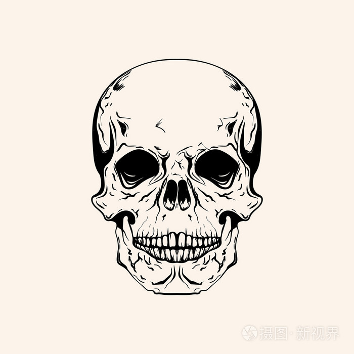 手绘素描骷髅纹身线条艺术. 老式矢量插画