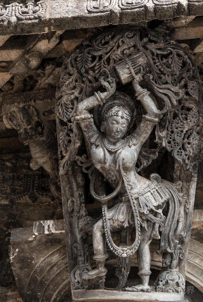 美丽的雕塑,chennakeshava 庙中贝卢尔,印度卡纳塔克