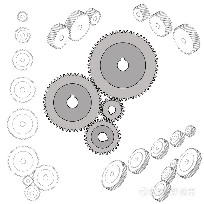 通过改变大小,齿轮可以组合成机制.等距的风格