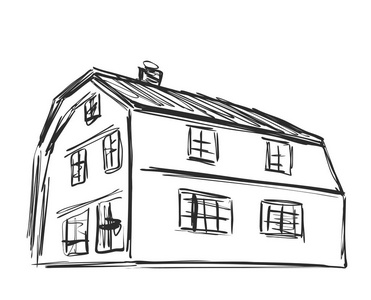 手画的房子剪影。建筑的涂鸦