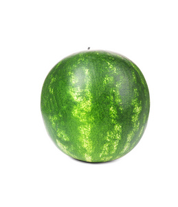 孤立在白色背景上的西瓜。全 新鲜和明亮的绿色西瓜。有机的夏季水果丰收