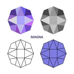 低聚色与黑色轮廓模板麦格纳宝石被切
