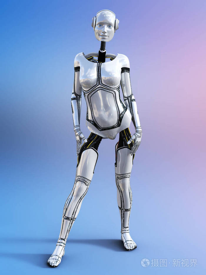 3d渲染的一个女的android机器人