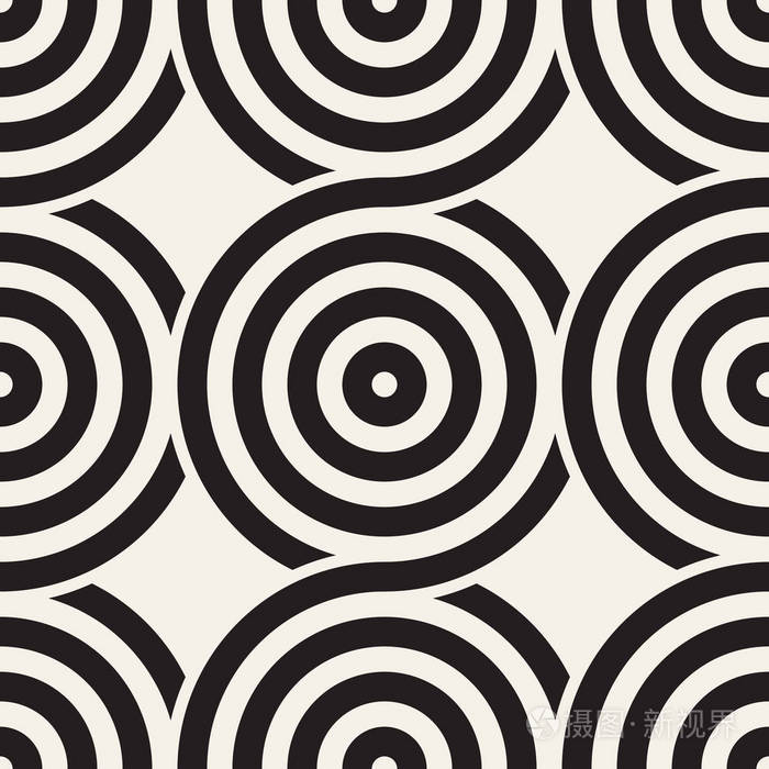 向量与圆和直线组成的无缝几何图案现代时尚圆形的条纹纹理重复抽象