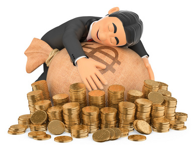 3d 的燕尾服的有钱的男人,抱着他的钱照片