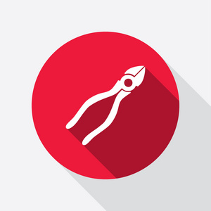 钳子工具图标. 修复修复符号. 圆形红色圆圈平面图标照片