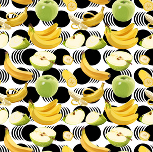 无缝矢量绿色苹果和香蕉模式