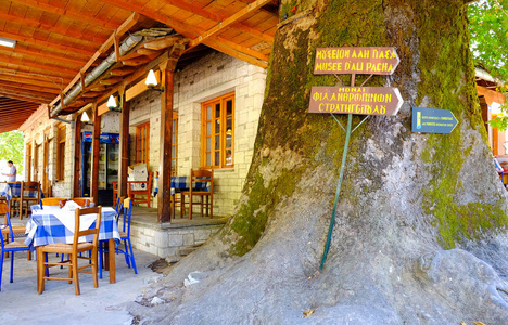 旧城在希腊的约阿尼纳。在岛上的传统小酒馆