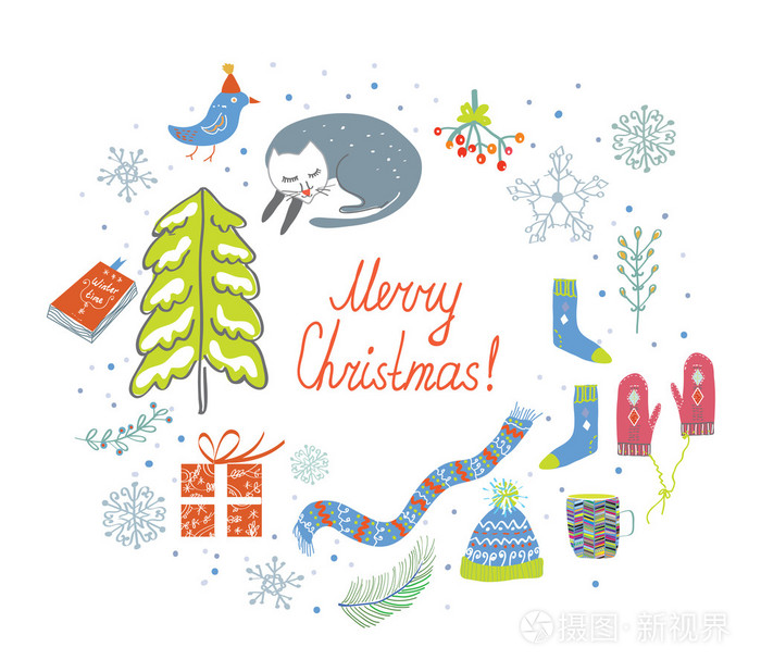 与针织的事情，猫 雪，树上的圣诞贺卡
