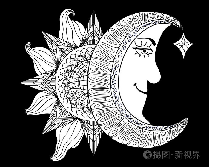 太阳, 月亮与人脸的卡通插图