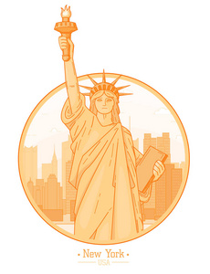 纽约城的天际线建筑地标自由女神像百货店