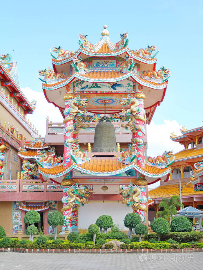 美丽中国神社和蔚蓝的天空东泰国春武里府