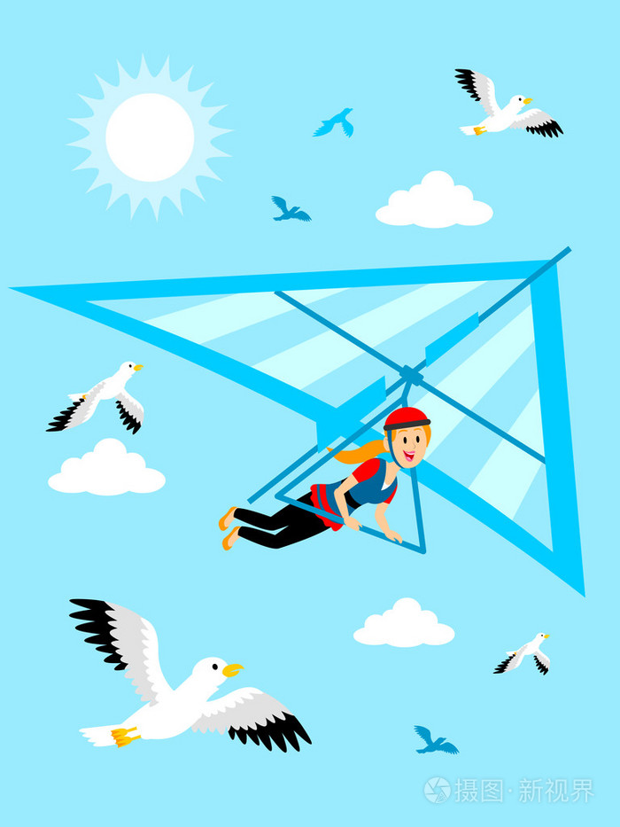 女孩玩滑翔翼在蓝蓝的天空剪贴画