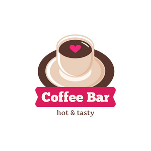 矢量可爱咖啡酒吧标志。咖啡厅的标志。咖啡杯子标识为咖啡店或者咖啡商店