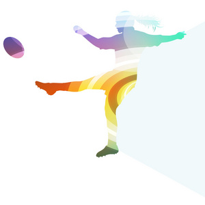 橄榄球女运动员剪影矢量背景彩色概念