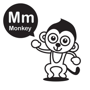 猴子卡通和字母表供孩子们学习和着色
