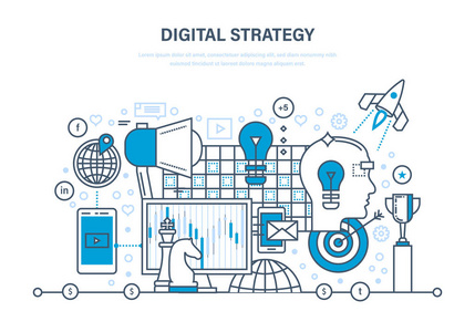 数字战略。数字营销，媒体计划，在线业务和采购