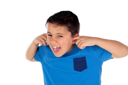 强调儿童遮住他的耳朵图片