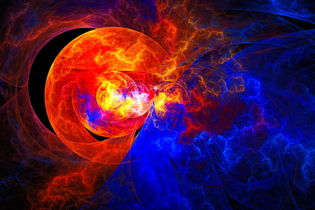 在一个遥远的星球上的日出.令人难以置信的彩色的星系照片