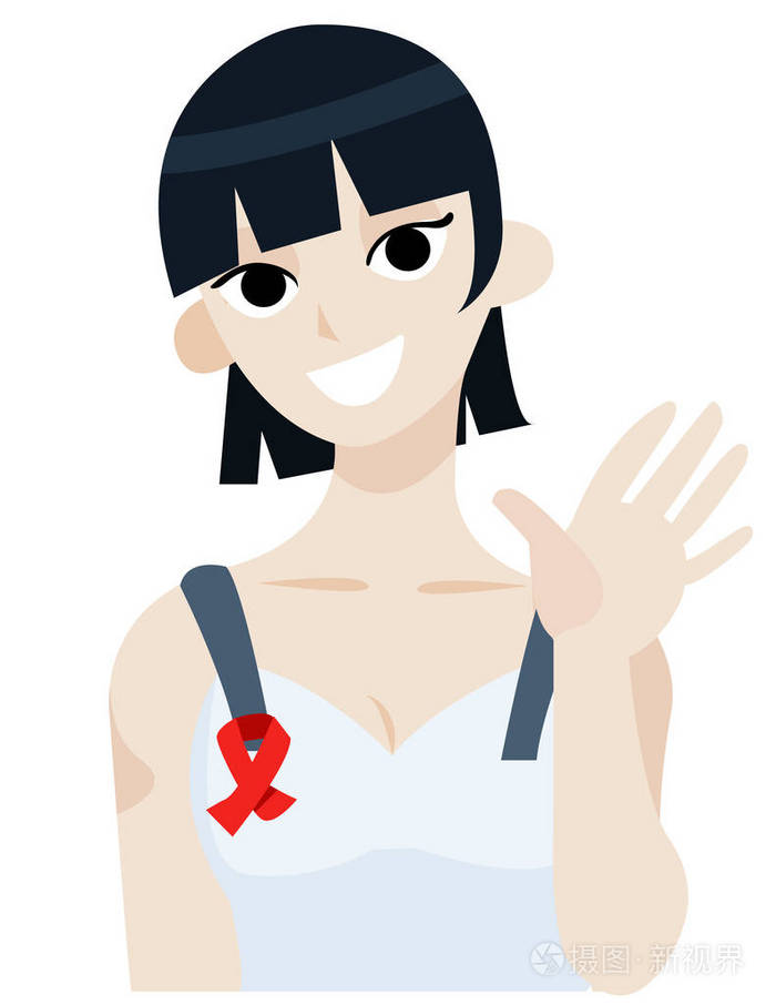 欢呼的亚洲女孩面带笑容的红丝带.