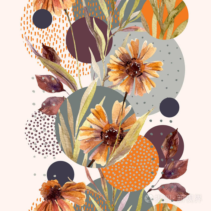 抽象花卉和几何无缝图案