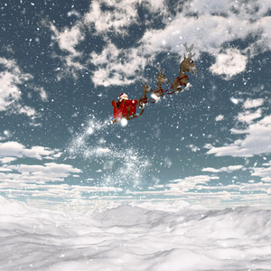 圣诞和他的驯鹿的雪景